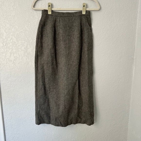 Vintage Wool Maxi Skirt Gray Button Front High Waist Career Pencil Skirt - Picture 1 of 12